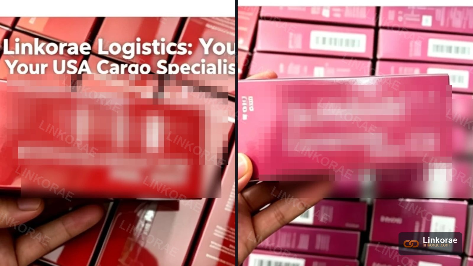 Branded retail boxes with marks obscured — authorisation is what we need to see