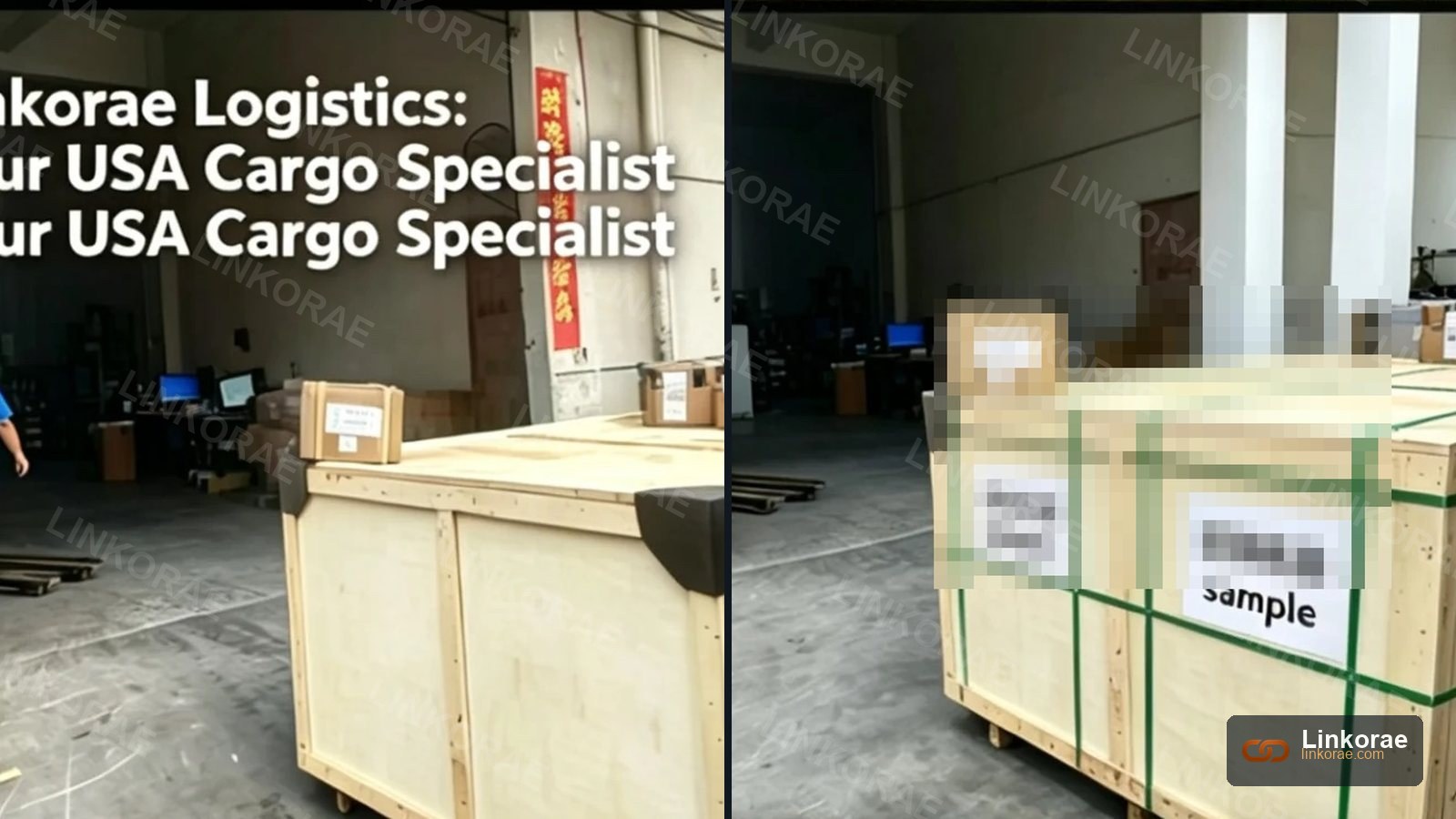 Wooden export crates in the warehouse — packed dimensions are the cargo