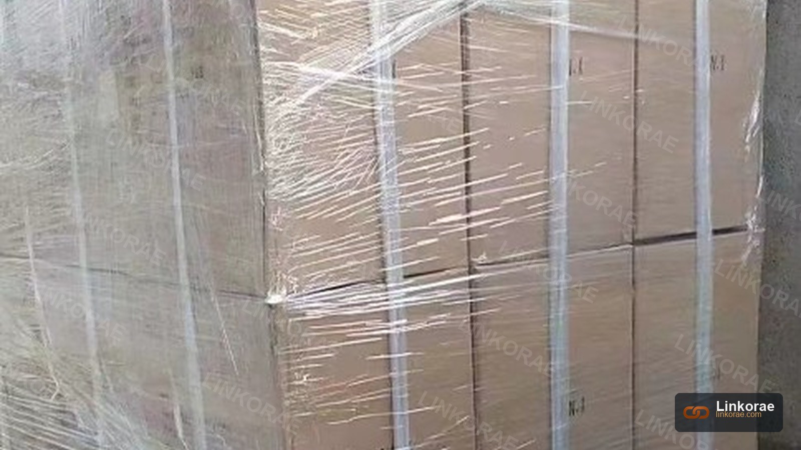Stretch-wrapped export cartons strapped on a pallet — the goods duty is assessed on