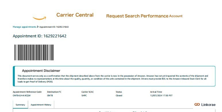 Amazon Carrier Central appointment confirmation