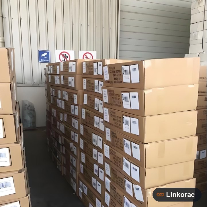 Labeled cartons stacked for outbound freight